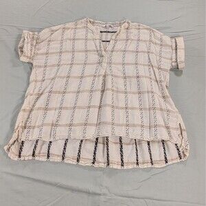 Madewell Lakeline Popover Shirt Textured Windowpane Brown Tan Small Blouse